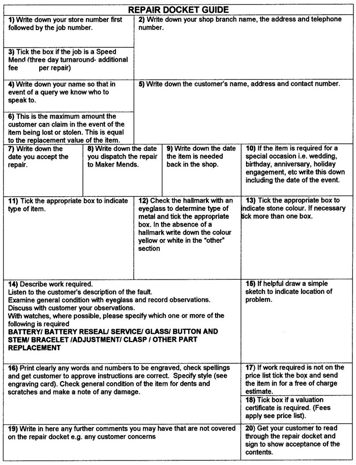 an example of a repair docket